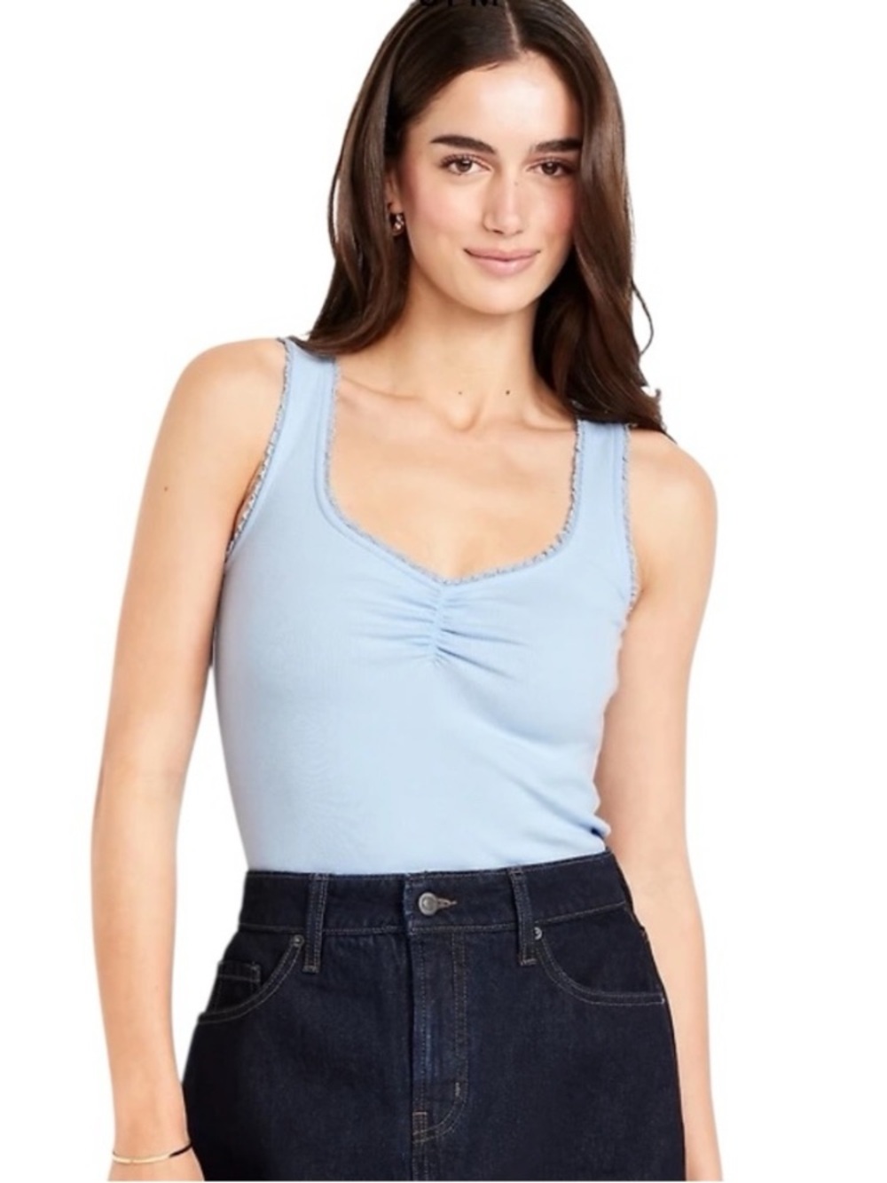 Old Navy Light Blue Ribbed Cinched-Front Tank Top size L